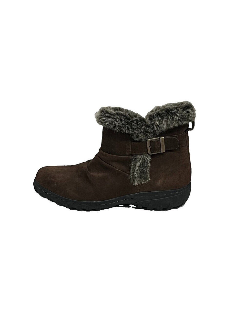 Khombu Lindsey Brown Leather Faux Fur Ankle Boots Women’s 9M Winter Buckle Ski